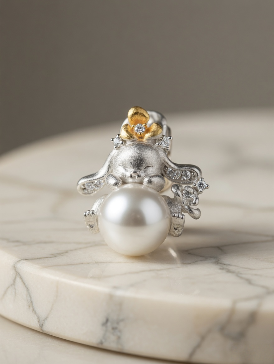 Dreaming Bunny Pearl Pendant