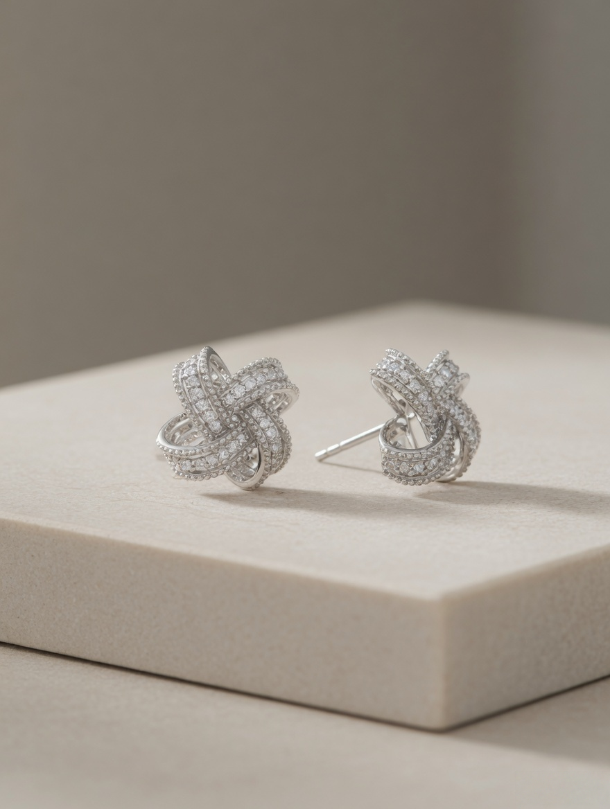 CARV. silver pavé loop stud earrings with curved band structure and crystal detail product display