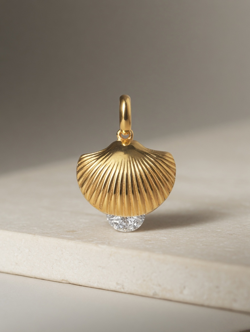 CARV. gold shell pendant necklace with textured shell charm product display