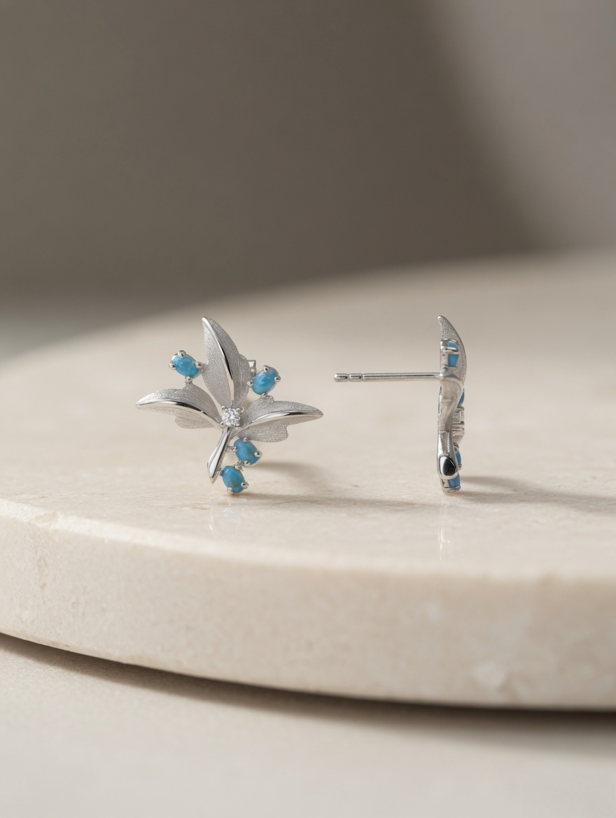 CARV. silver turquoise floral stud earrings with blue stones product display
