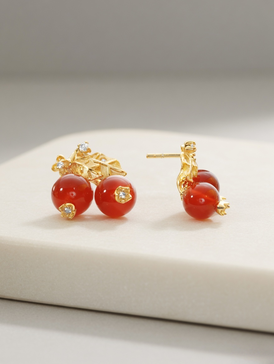 Berry Bloom Red Agate Stud Earrings