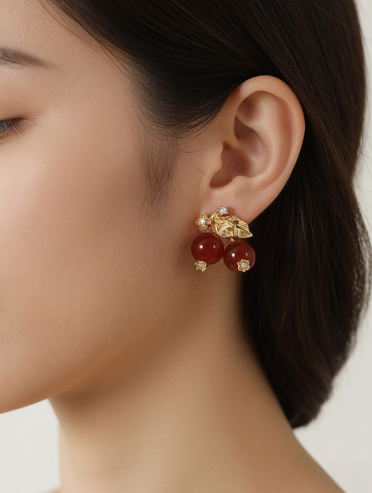 Berry Bloom Red Agate Stud Earrings