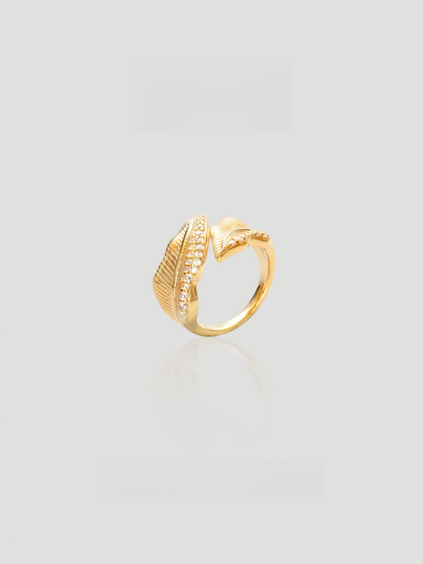 CARV. gold leaf open ring with layered leaf shape, pavé detail and sculptural band