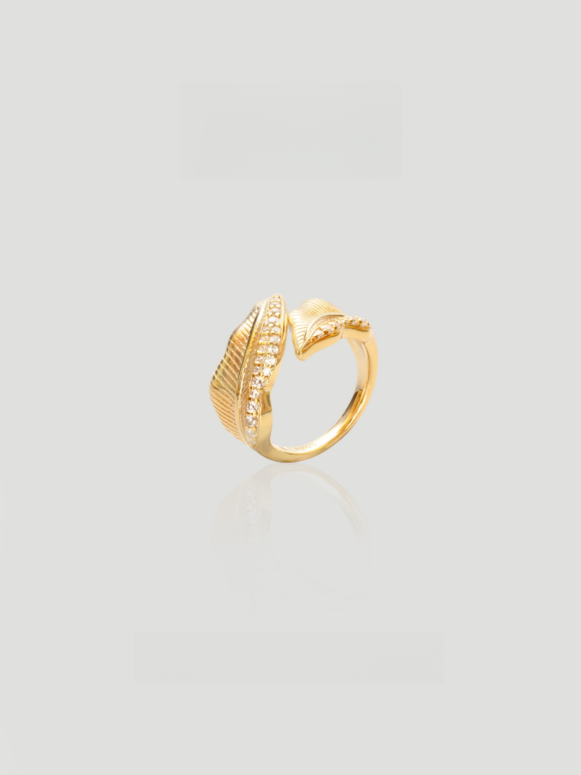 CARV. gold leaf open ring with layered leaf shape, pavé detail and sculptural band