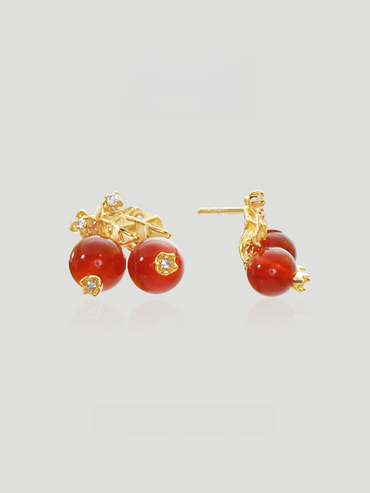 Berry Bloom Red Agate Stud Earrings