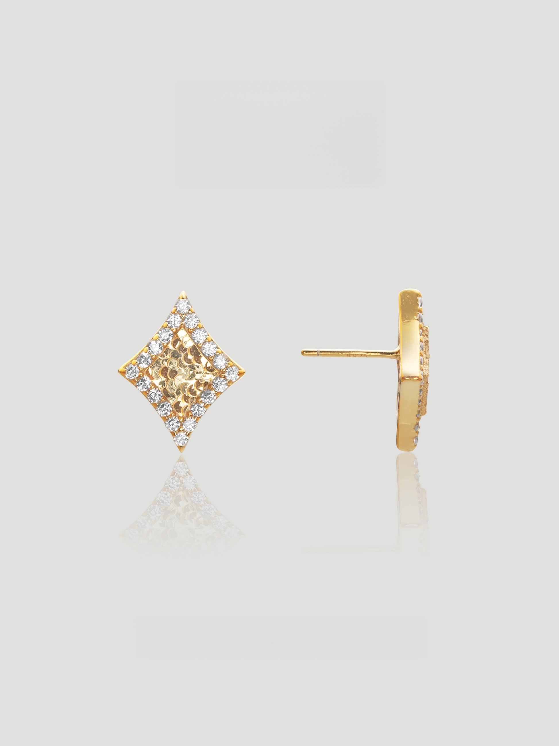 CARV. gold diamond lattice stud earrings with pavé border and textured centre detail