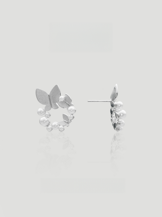 Butterfly Pearl Wreath Stud Earrings