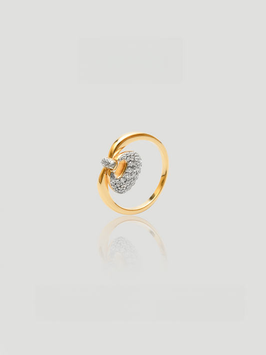 CARV. gold bag charm ring with sculptural round handle design and pavé stone detail