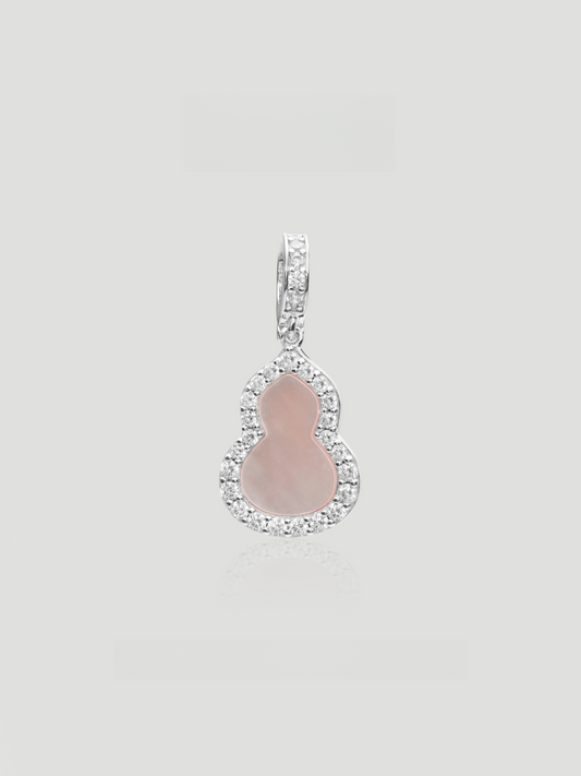 CARV. silver pink gourd pendant necklace with pale pink stone, pavé outline and necklace bail detail