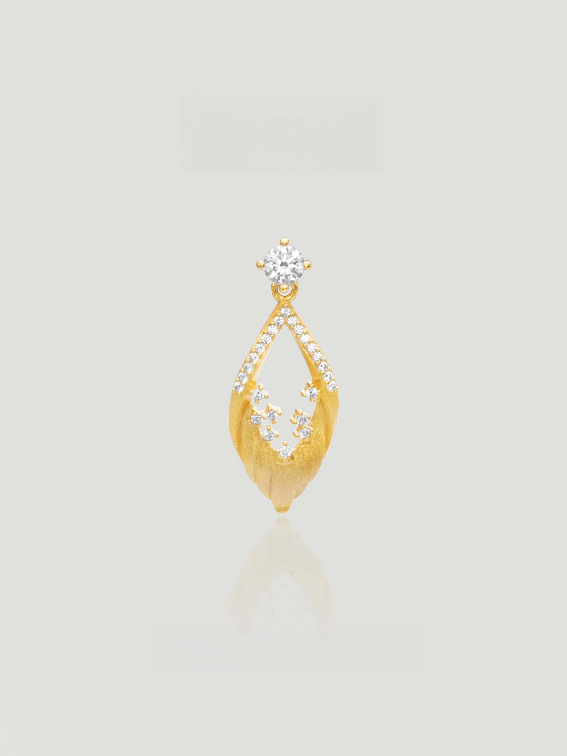 CARV. gold openwork marquise pendant necklace with crystal flower detail, pavé top and fine chain