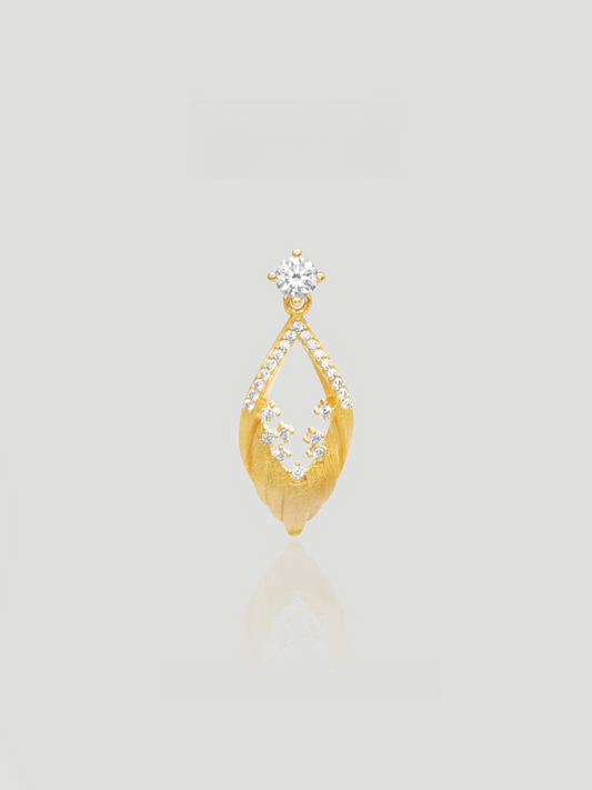 CARV. gold openwork marquise pendant necklace with crystal flower detail, pavé top and fine chain