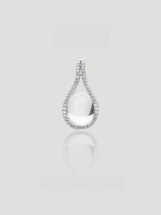 CARV. silver teardrop white crystal pendant with pavé outline and open drop design