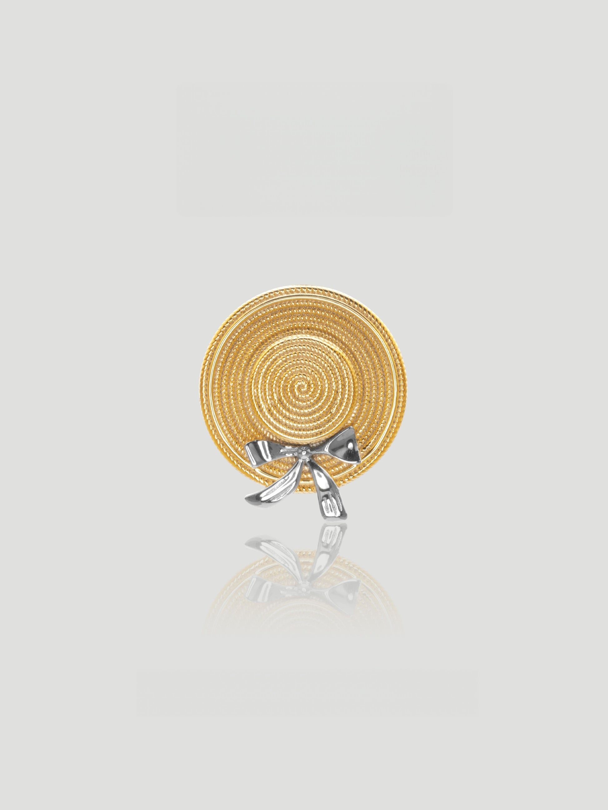 CARV. gold straw hat pendant necklace with spiral disc charm and silver bow detail