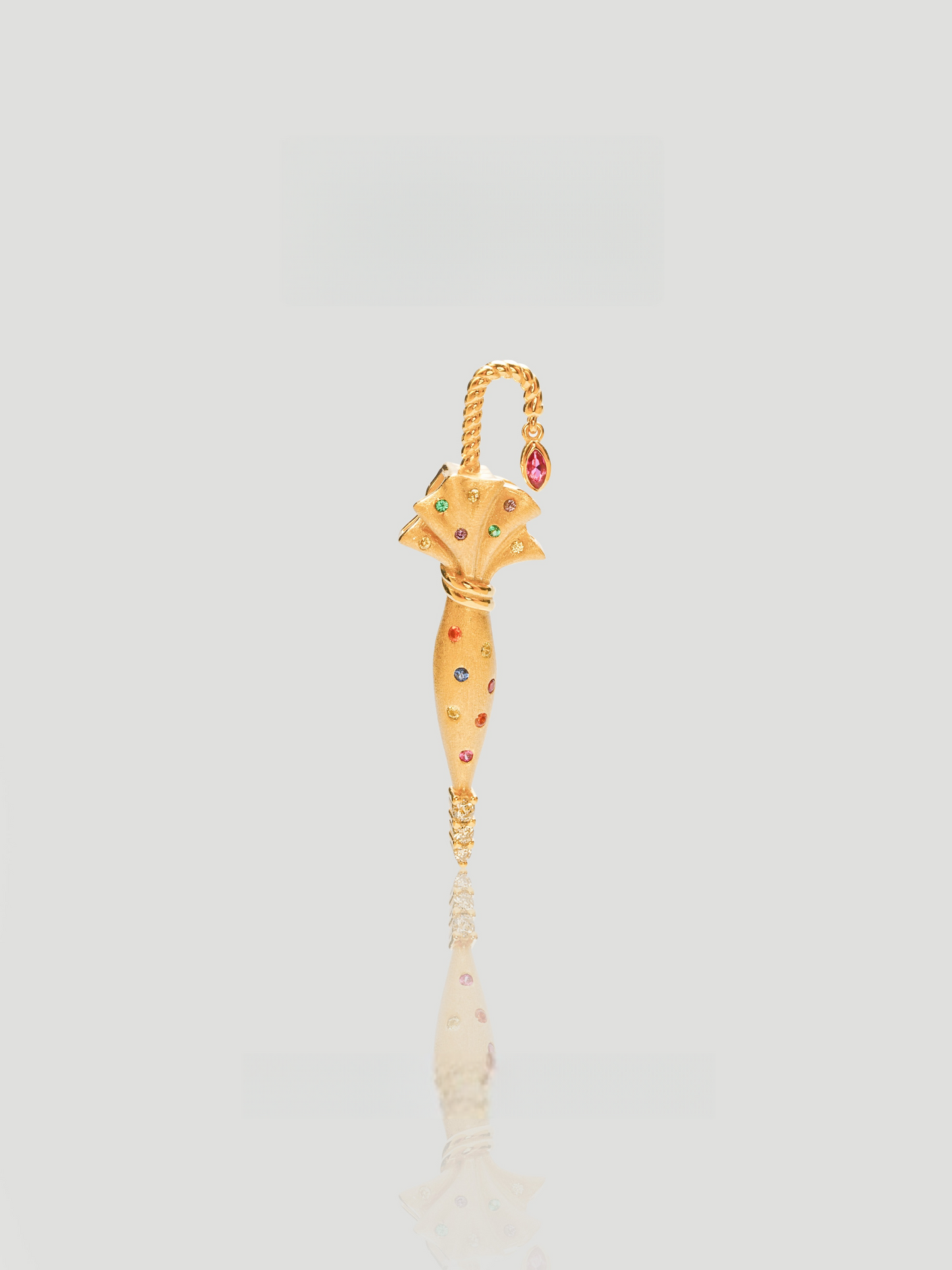 CARV. gold parasol pendant necklace with pavé detailing, multicolor stones and crystal drop