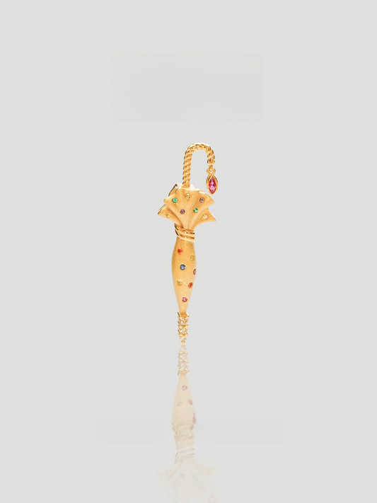 CARV. gold parasol pendant necklace with pavé detailing, multicolor stones and crystal drop