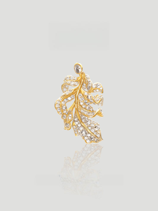 CARV. gold leaf pendant necklace with pavé crystals and open leaf silhouette product close-up