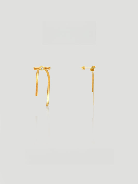 CARV. gold bar drop earrings with crystal studs, slim vertical drops and polished finish
