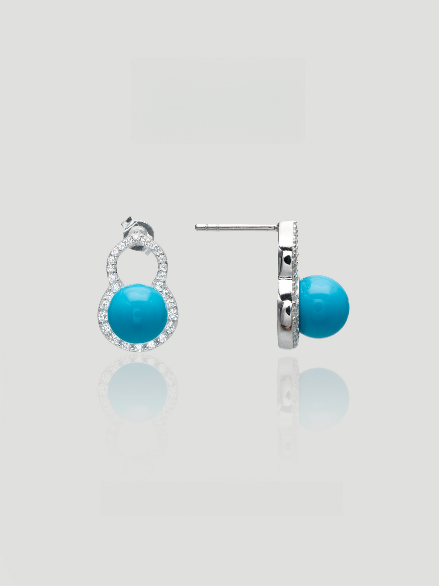 CARV. silver turquoise halo stud earrings with round blue stones and pavé teardrop setting