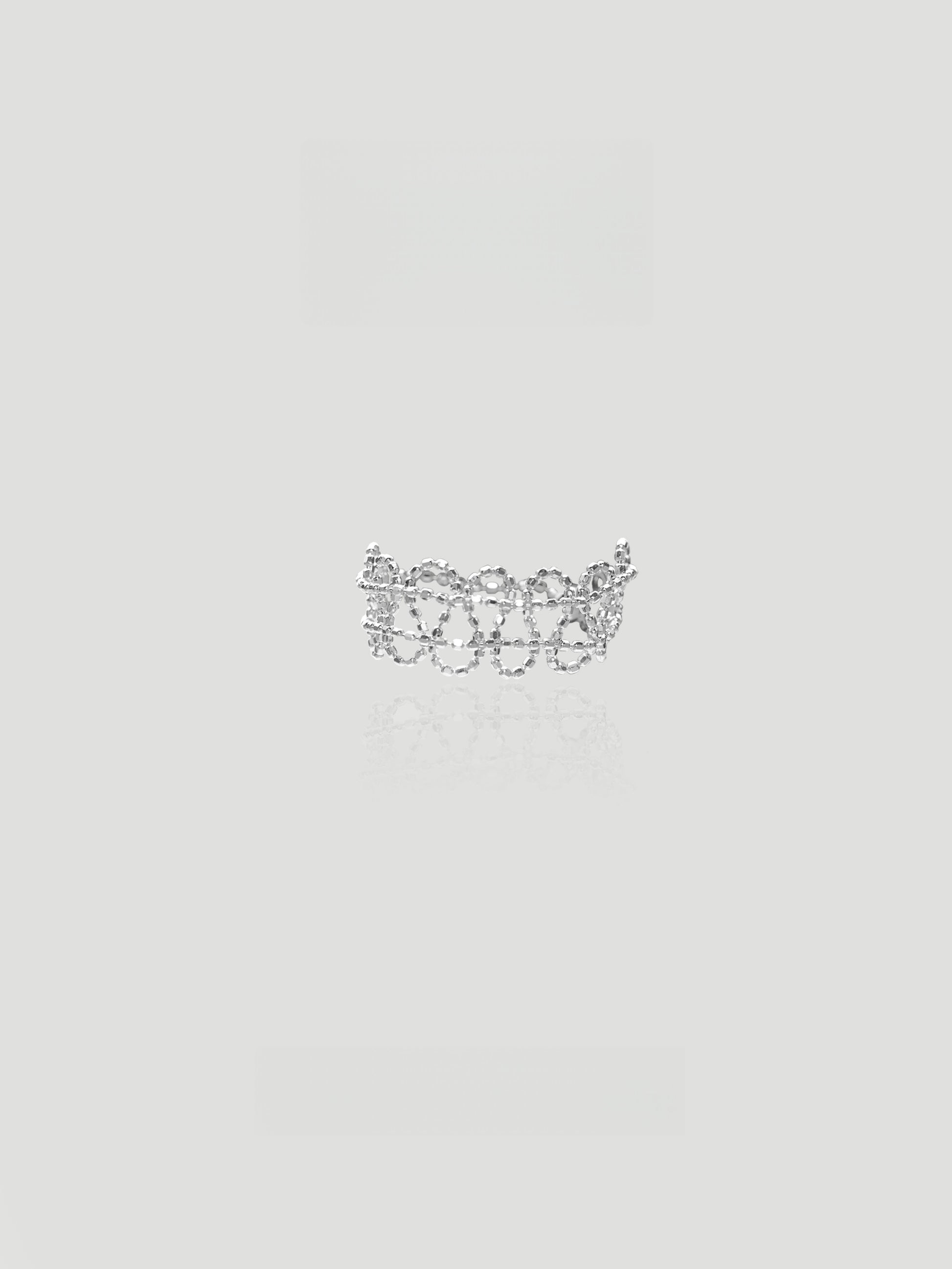 CARV. silver open lace ring with beaded detail and scalloped openwork design