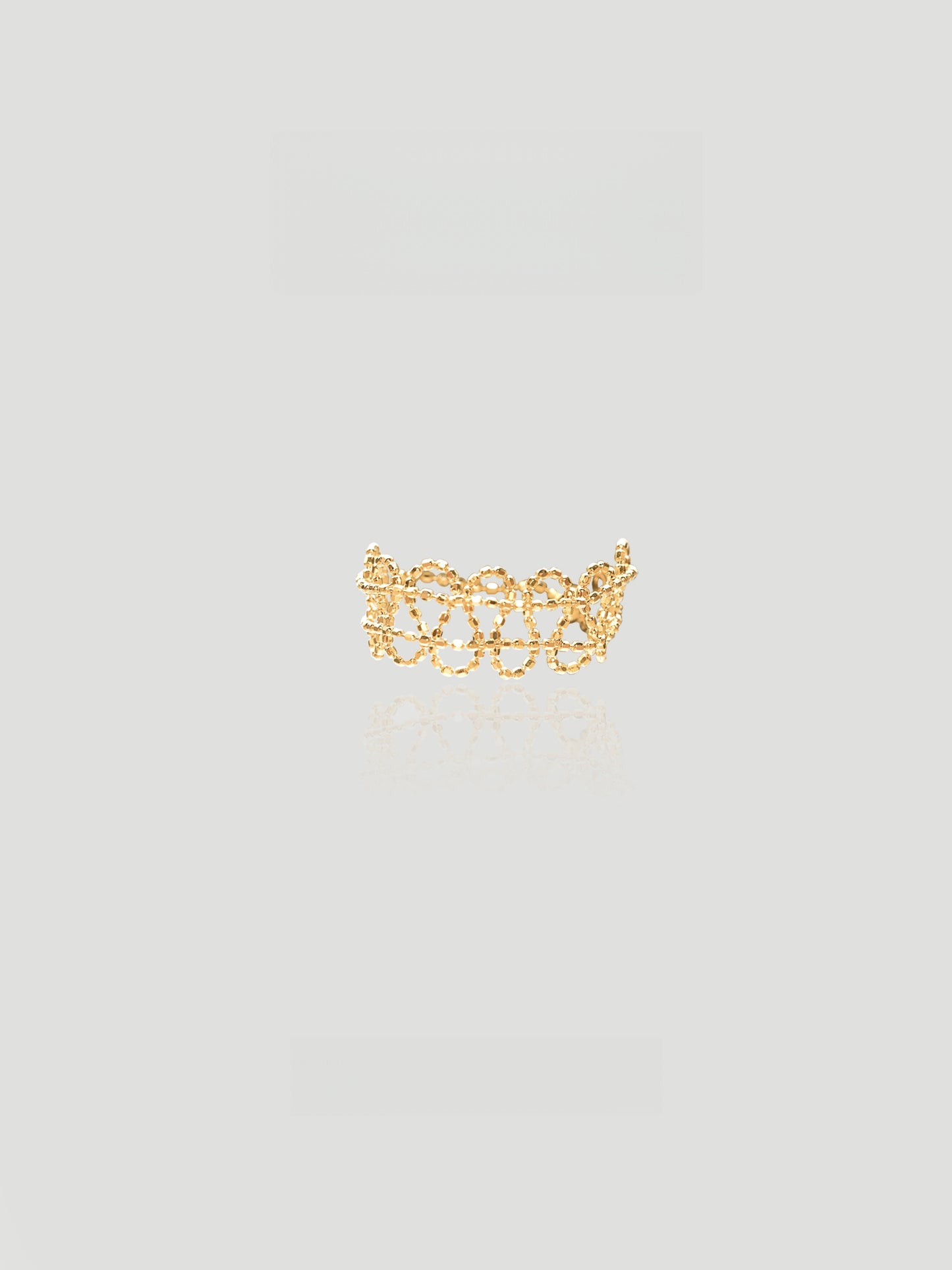 CARV. gold open lace ring with beaded detail and scalloped openwork design