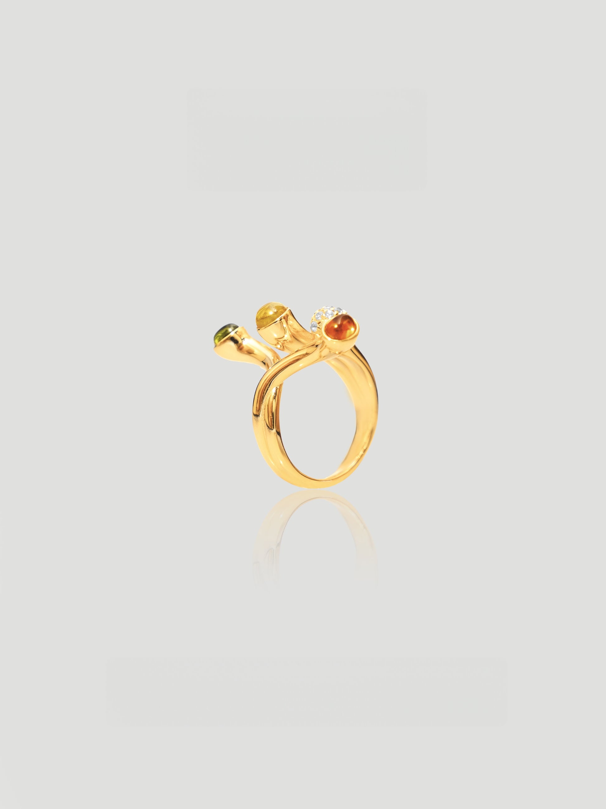 CARV. gold multi-stone open ring with colourful stones and sculptural orbit design