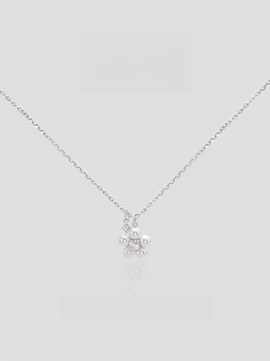 CARV. silver pearl cluster necklace with small pearl beads, crystal accents and fine chain
