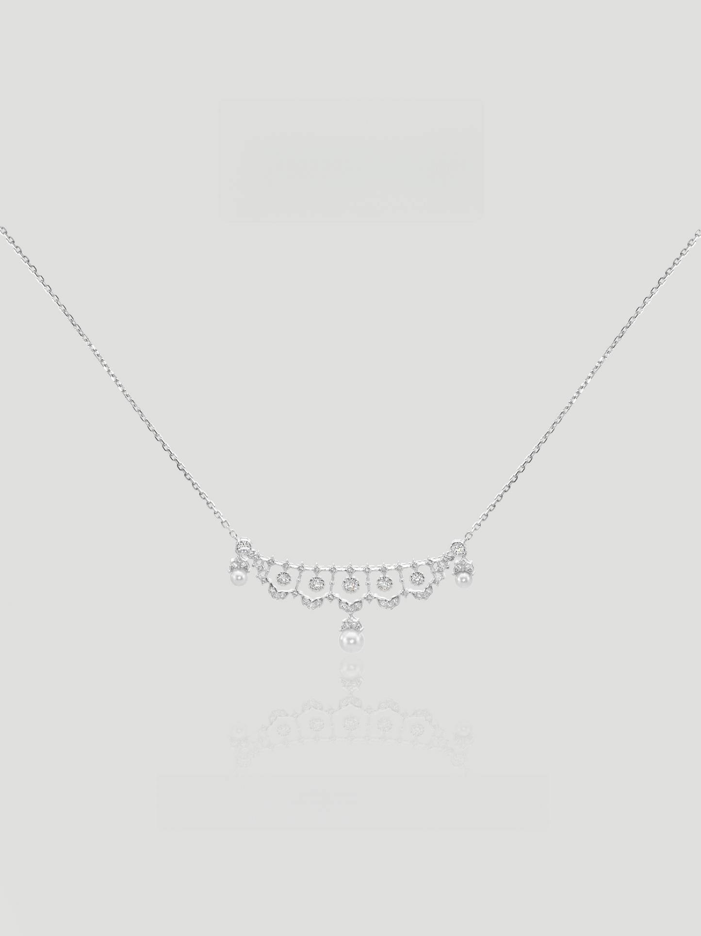 CARV. silver lace pearl necklace with scalloped fringe and drop pearl accents