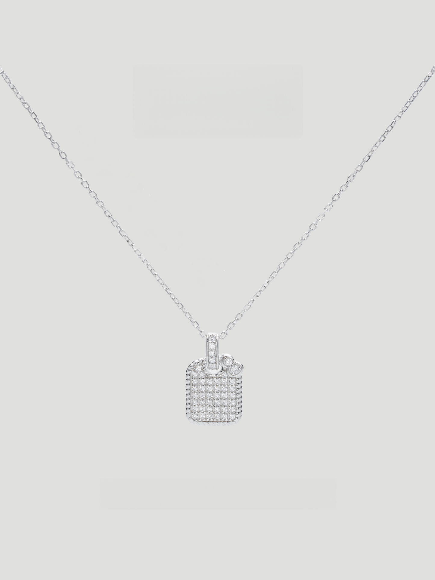 CARV. silver pavé square pendant necklace with fine chain and square crystal pendant