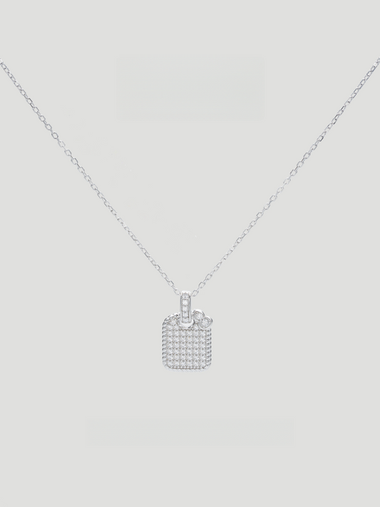 CARV. silver pavé square pendant necklace with fine chain and square crystal pendant