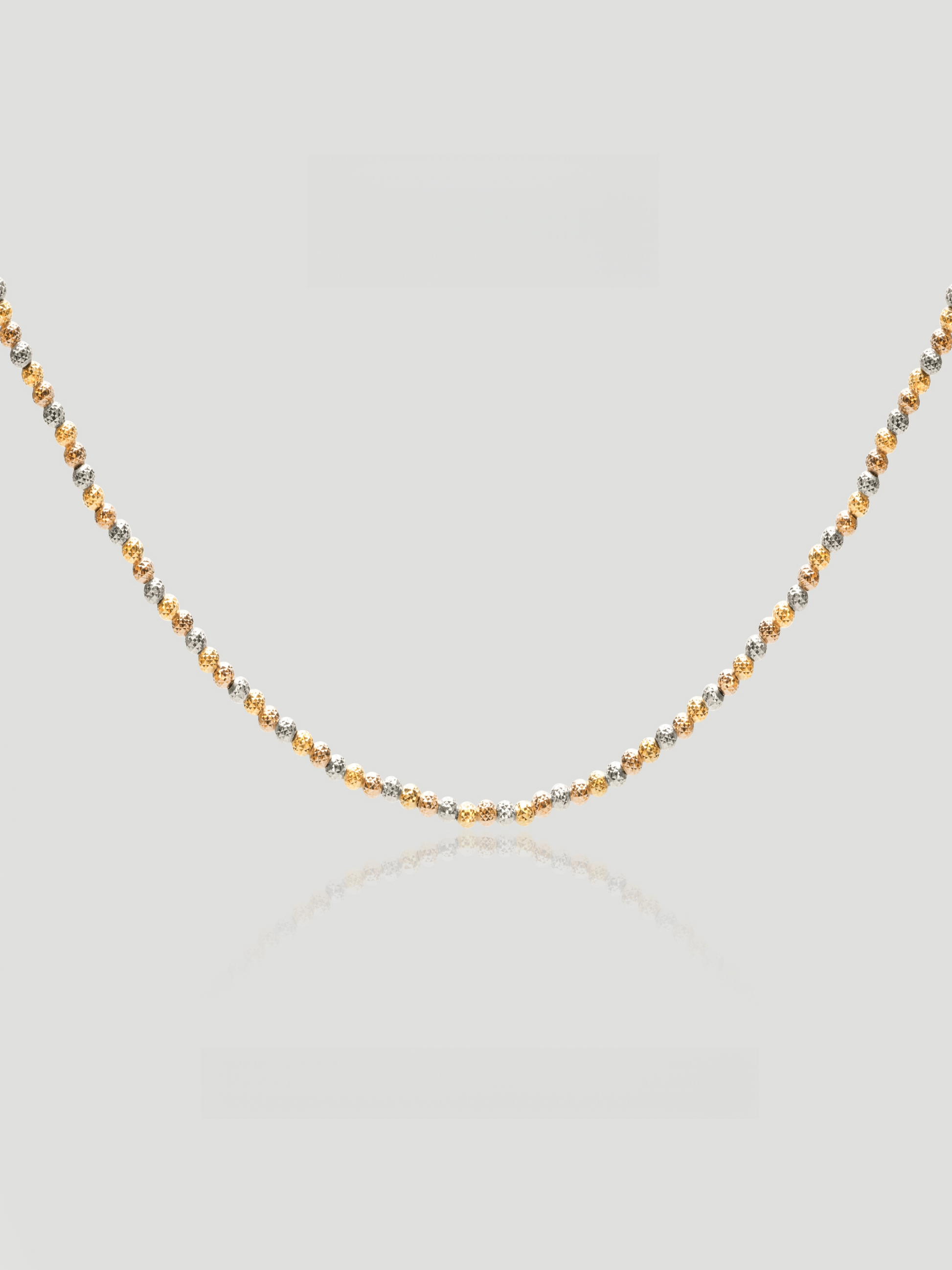 CARV. tri-tone beaded chain necklace with gold, silver and warm metallic bead detail