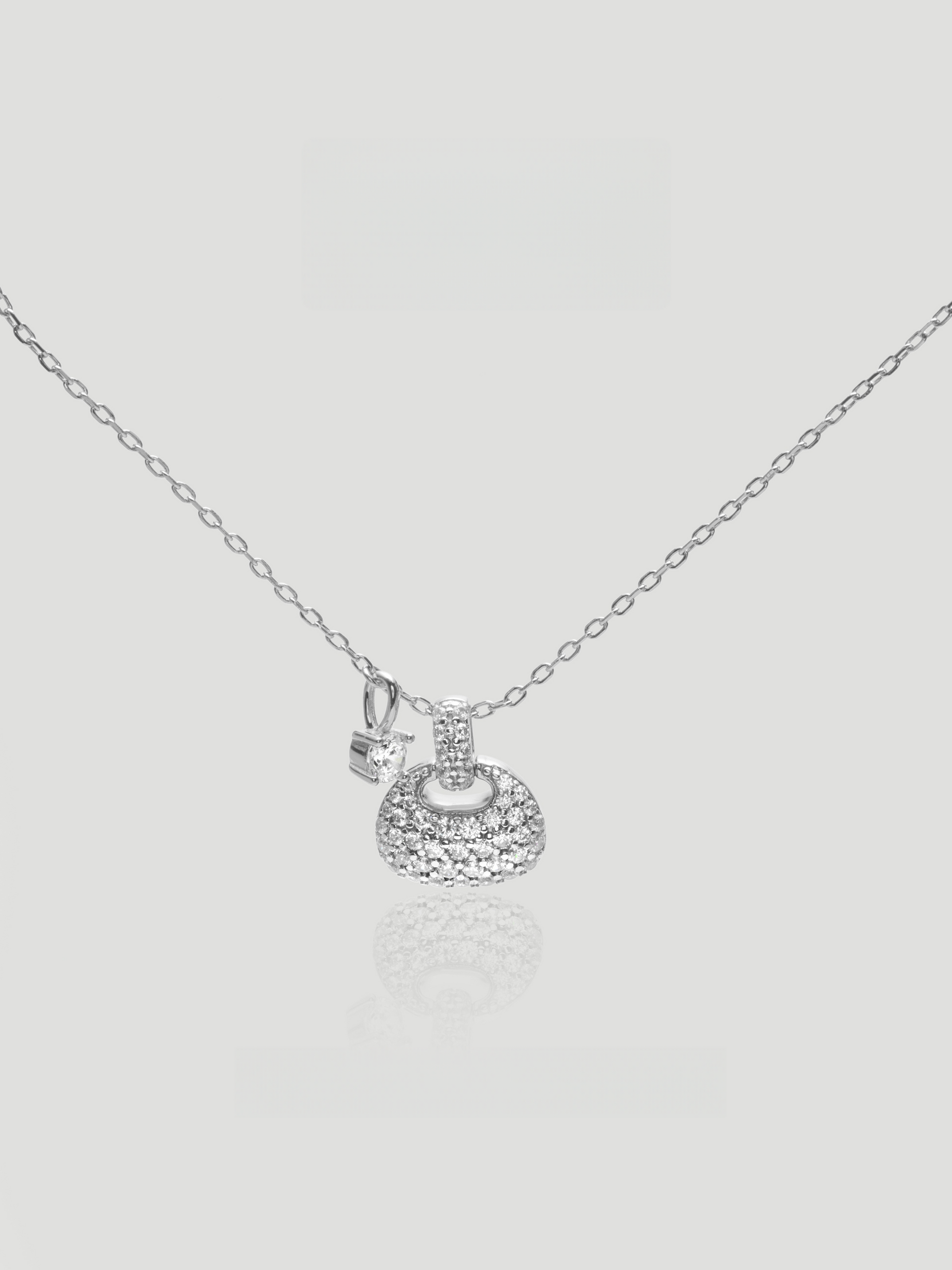 CARV. silver pavé dome pendant necklace with round crystal dome charm and fine chain