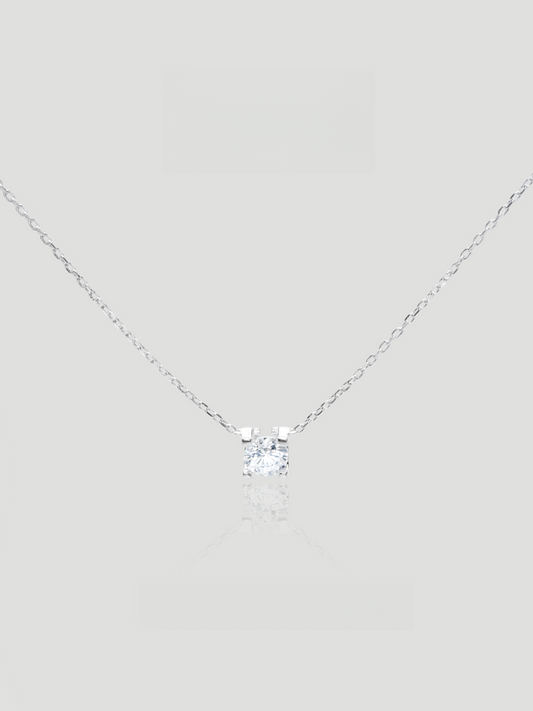 CARV. silver solitaire necklace with clear crystal pendant, square setting and fine chain
