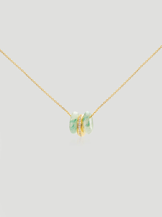 CARV. gold green stone orbit pendant necklace with triple hoop design and pavé center ring