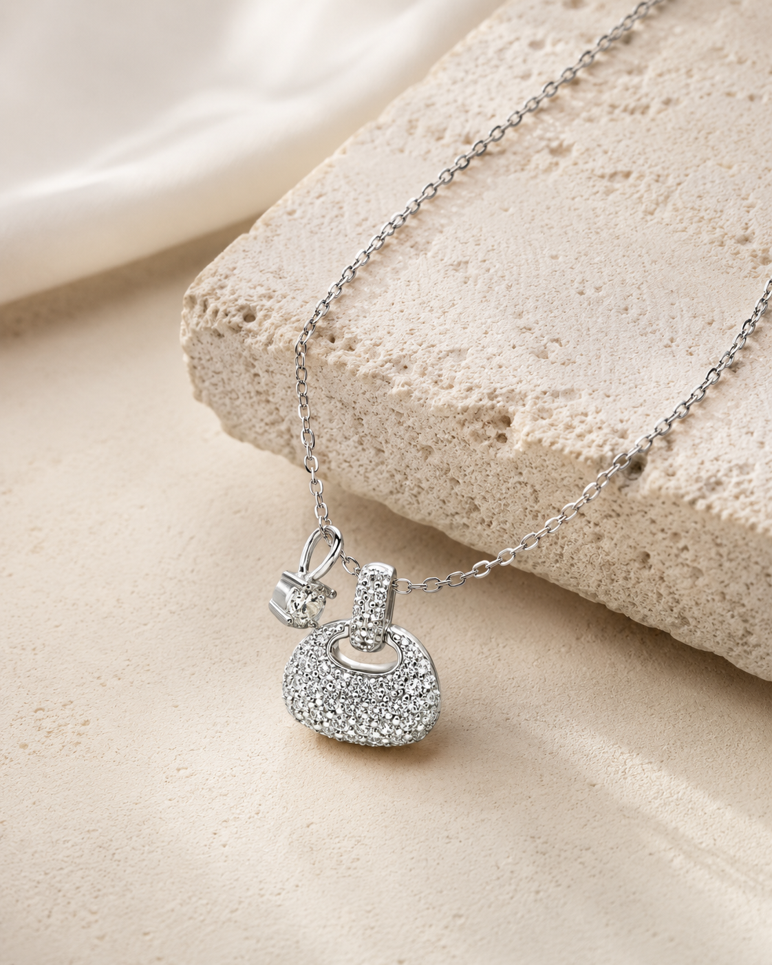 CARV. silver pavé dome pendant necklace with round crystal dome pendant and fine chain display