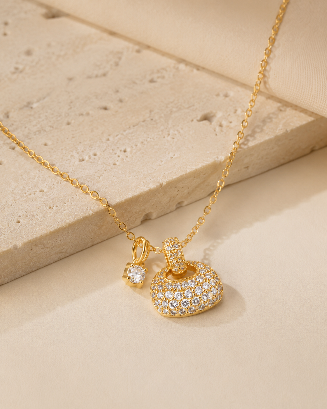 CARV. gold pavé dome pendant necklace with round crystal dome pendant and fine chain display