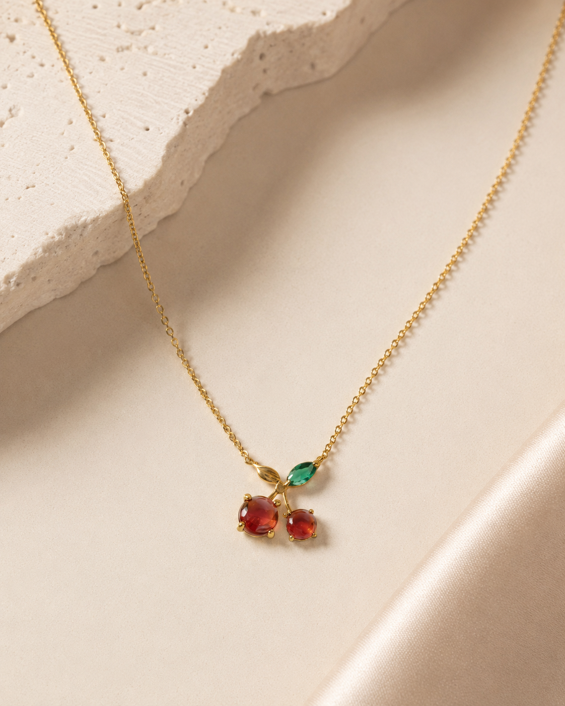 Cherry Gemstone Gold Necklace