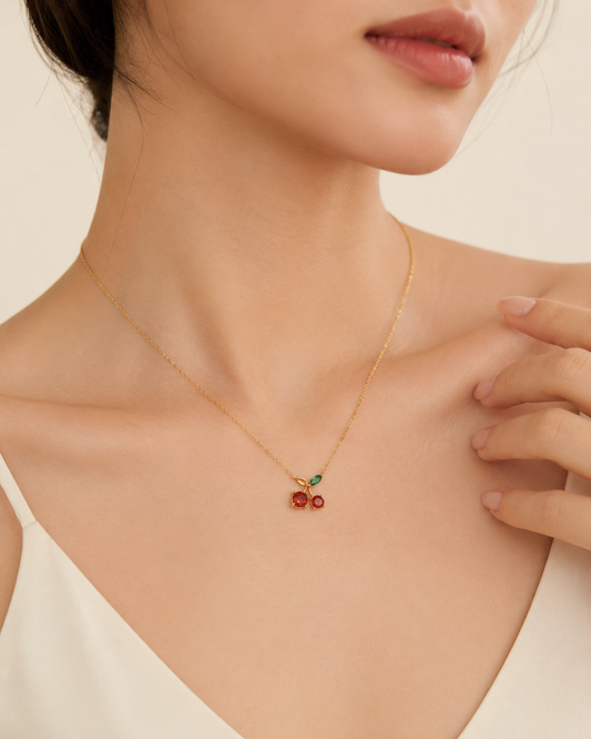 Cherry Gemstone Gold Necklace