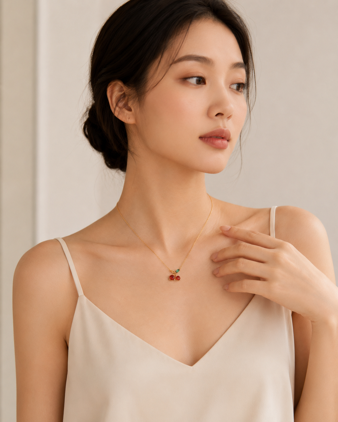 Cherry Gemstone Gold Necklace