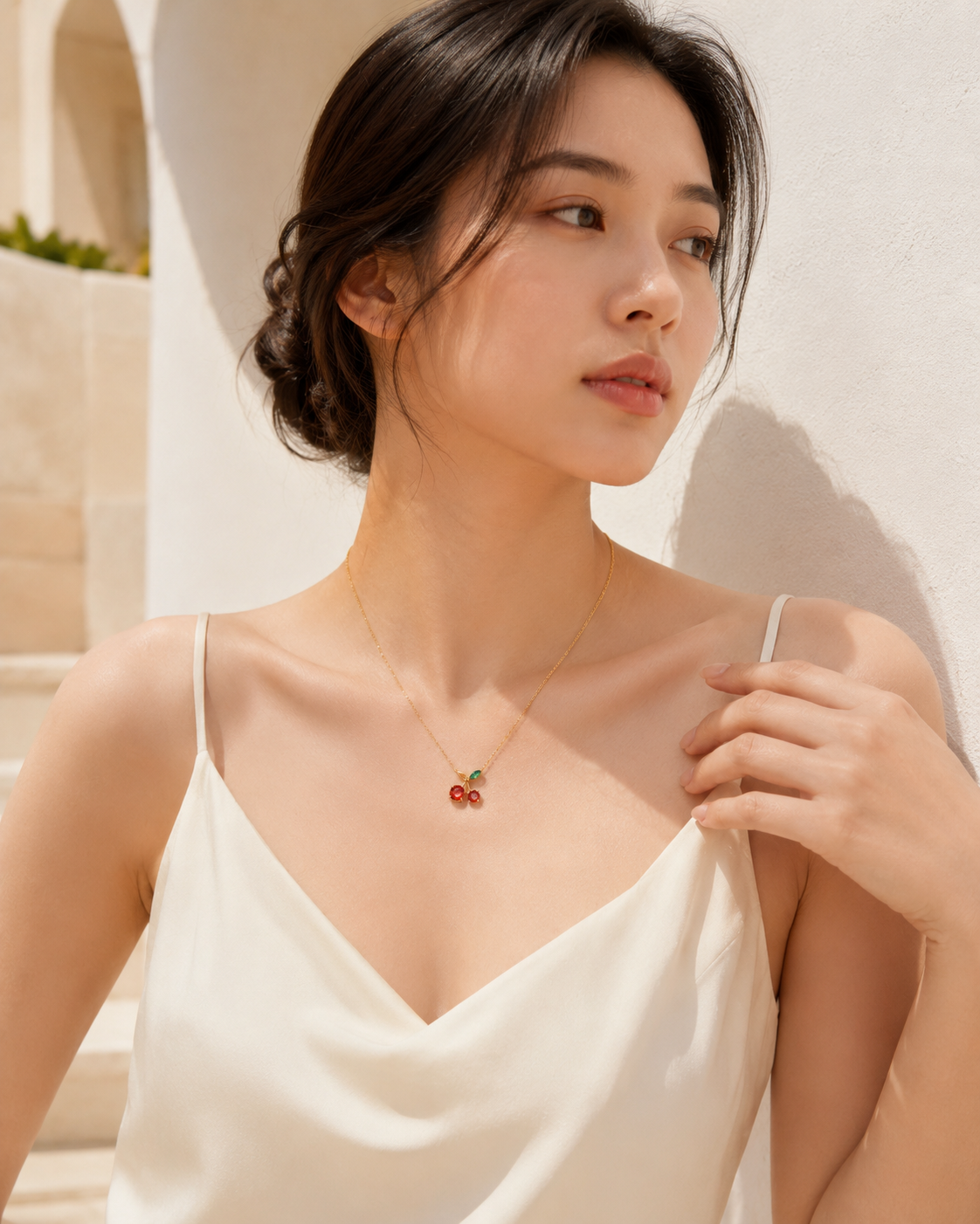 Cherry Gemstone Gold Necklace