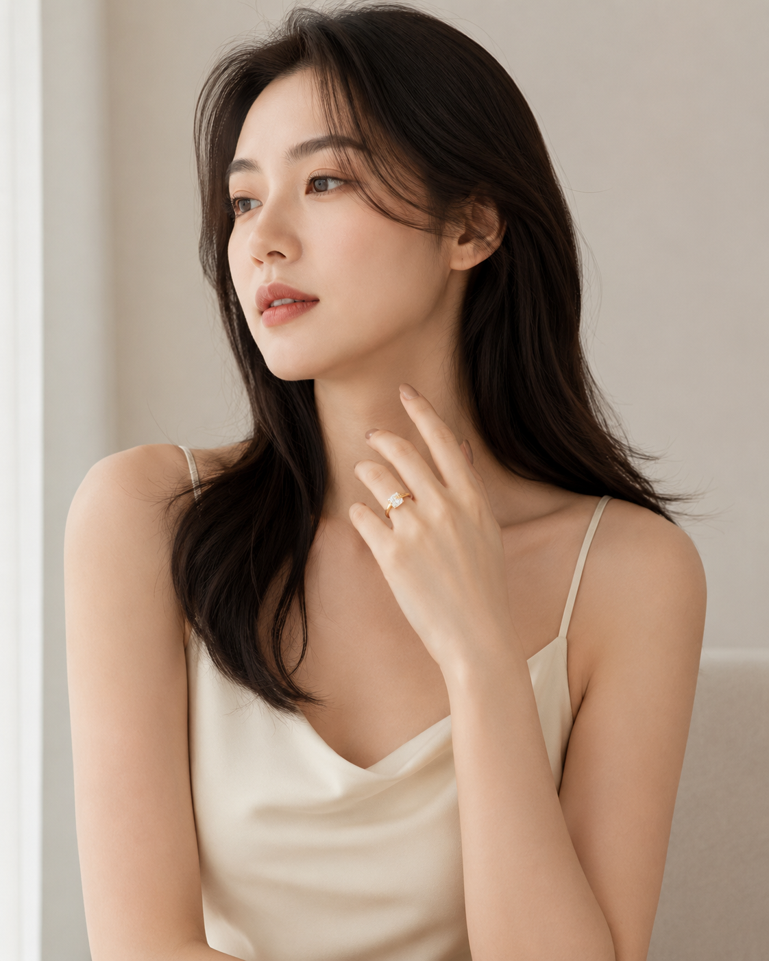 CARV. gold bow ring styled with a white dress for refined outfit styling