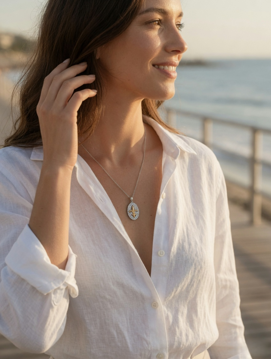 Fleur de Lis Oval Pendant