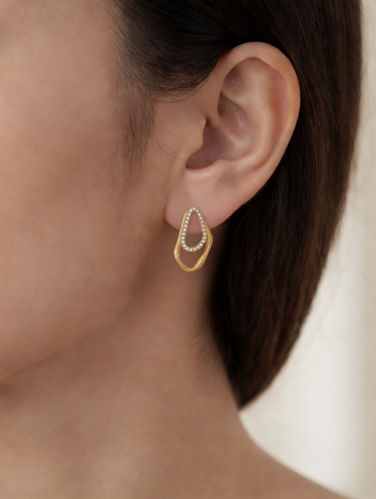 Contour Drop Pavé Stud Earrings