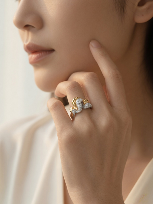 CARV. two-tone sculptural ring set worn on hand for elegant everyday outfit styling