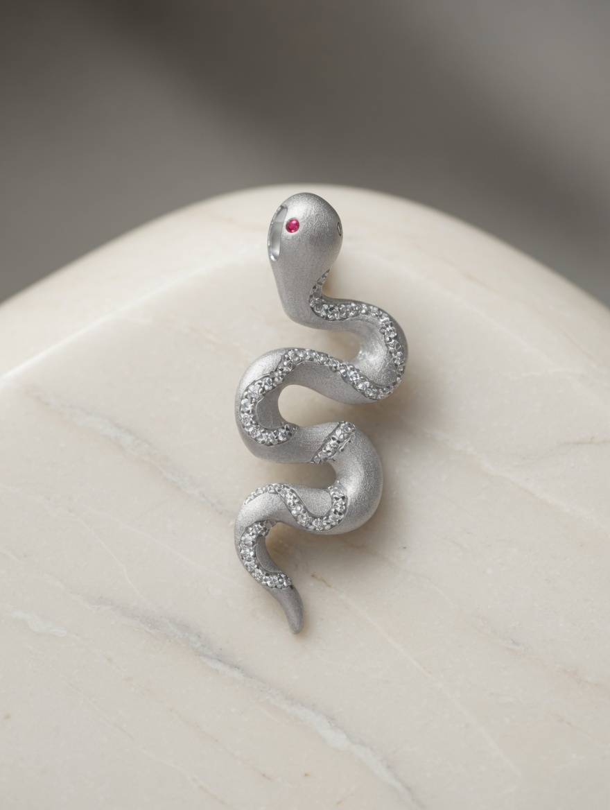 CARV. silver snake pendant necklace with textured serpent charm and close-up pendant detail