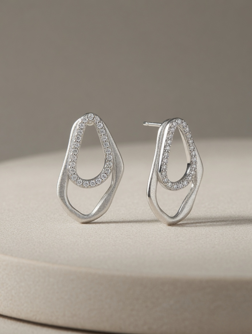 Contour Drop Pavé Stud Earrings