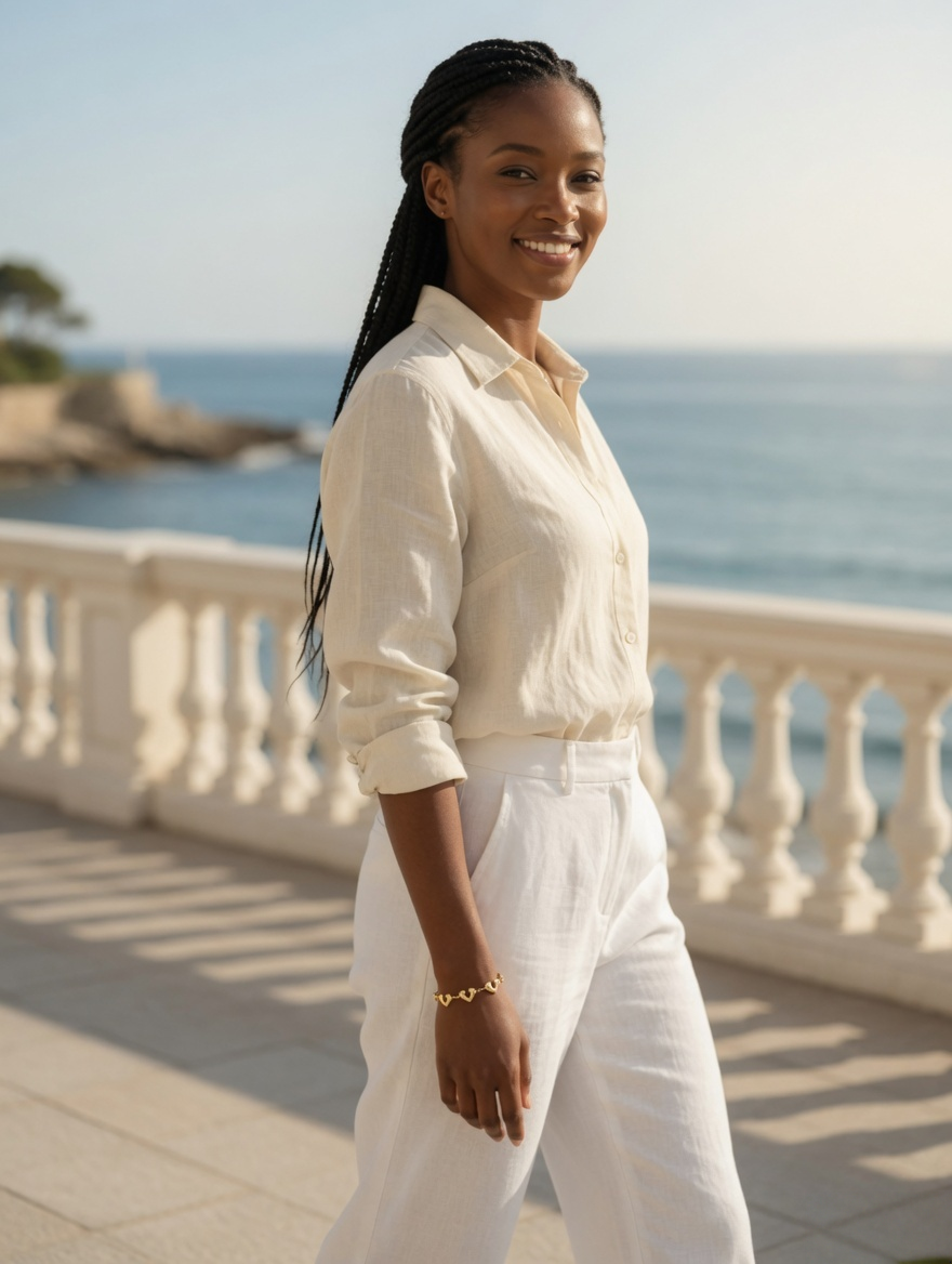 CARV. gold open heart charm bracelet worn outdoors with a relaxed resort-style outfit