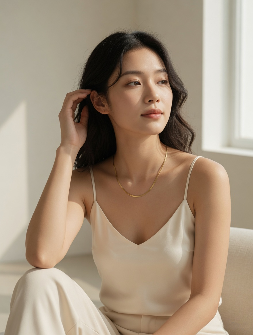 CARV. gold silk snake chain necklace worn on neck