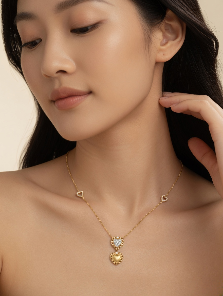 Double Heart Gold Necklace