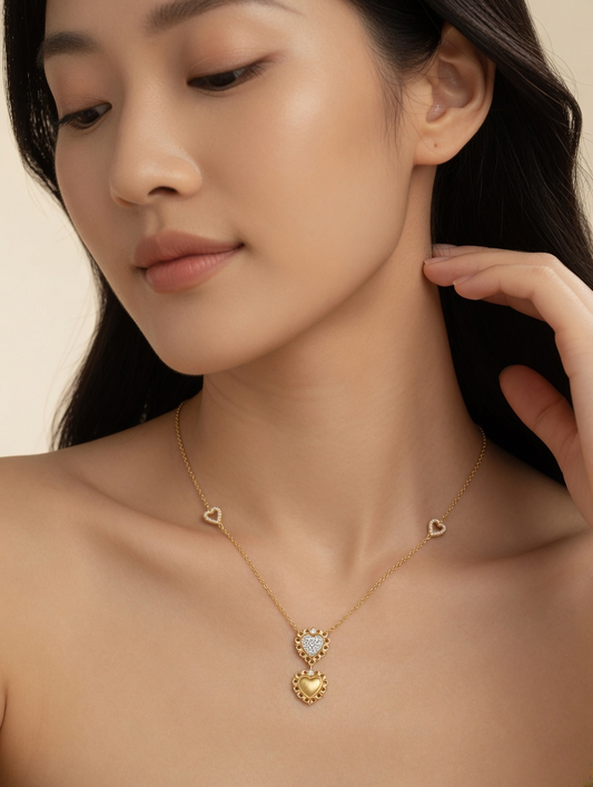 Double Heart Gold Necklace