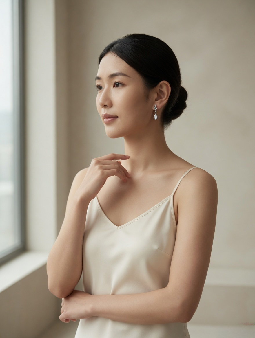 CARV. silver bow knot drop earrings shown on ear in portrait view with clear teardrop stones